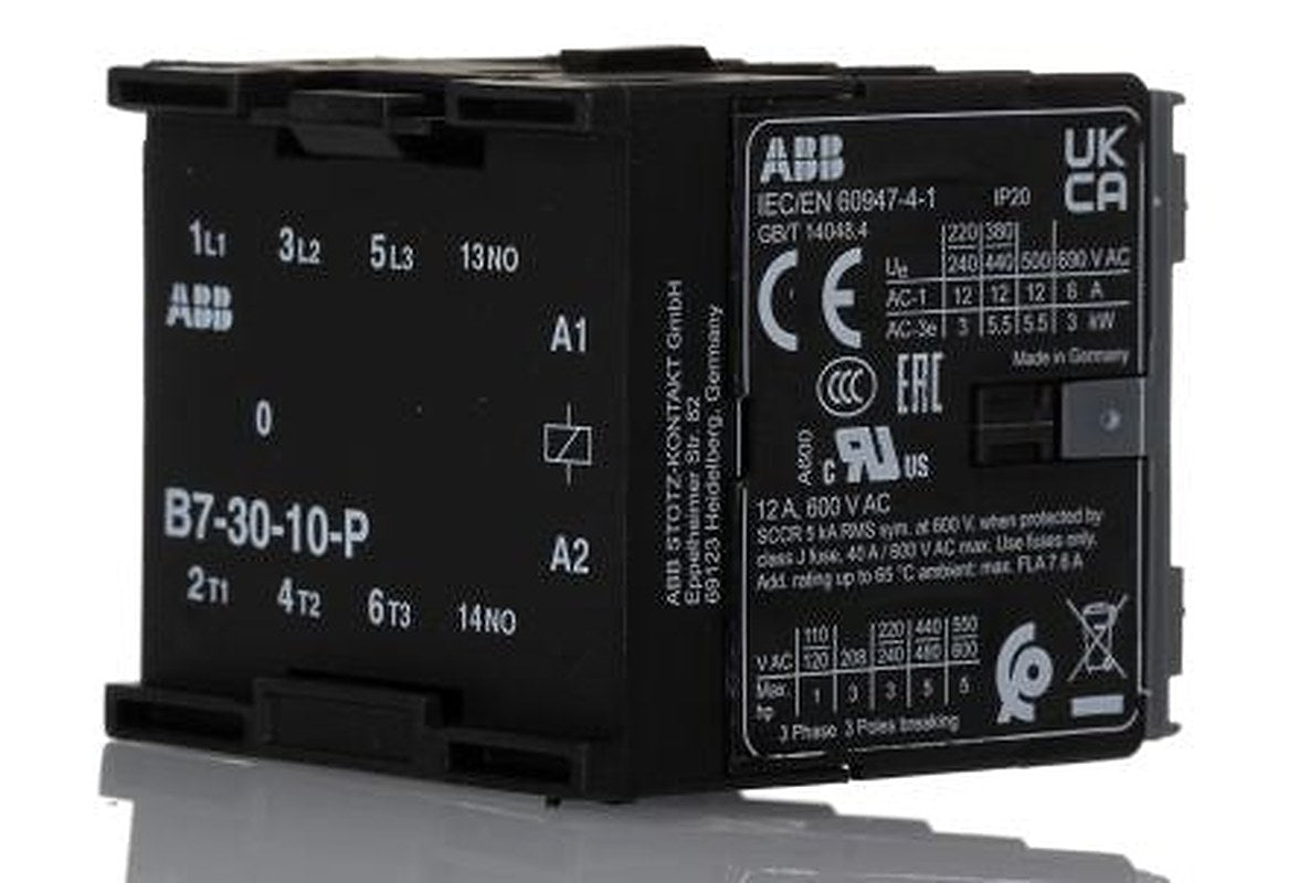 ABB B7 Contactor, 240V Coil, 3-Pole, 12 A, 5.5 kW 240V, 3 NO