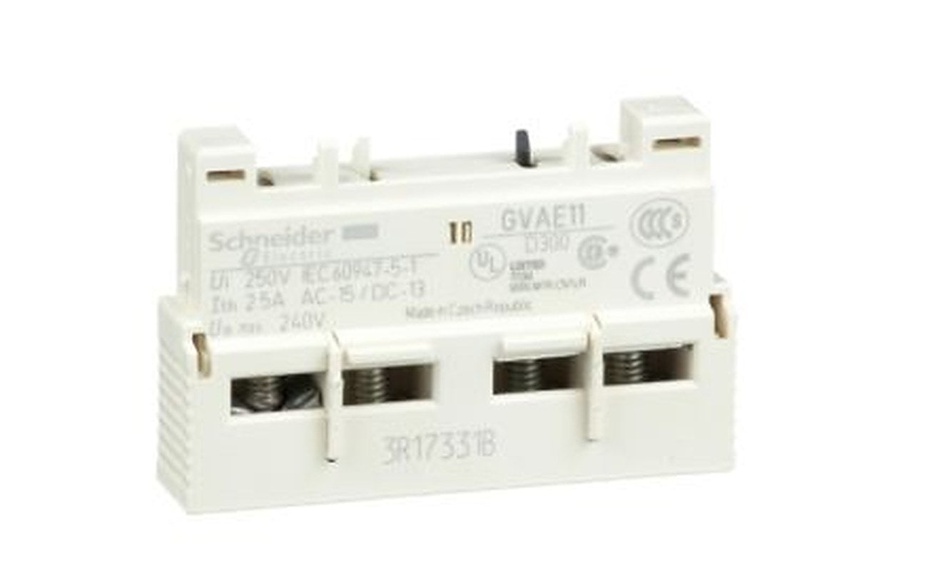 Schneider Electric Auxiliary Contact Block, 2 Contact, 1 NO/1 NC, TeSyS GV, 2.5 A, 240V ac, GVAE11TQ