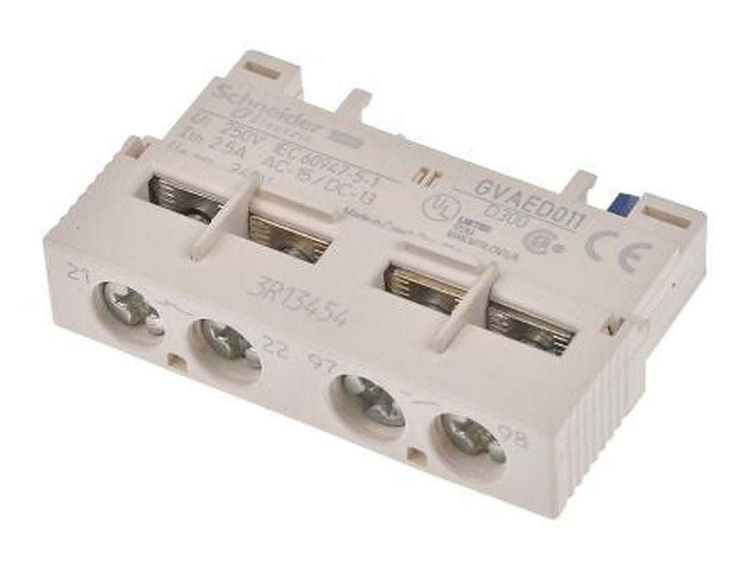 Schneider Electric Auxiliary Contact Block, 2 Contact, 1 NO/1 NC, TeSys GV2-GV3, DIN Rail, 65 A, 400V, GVAED011