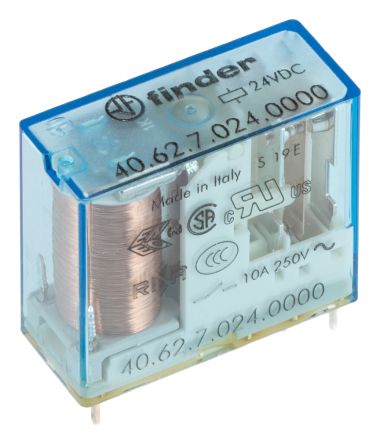 Finder PCB Relay, 24V dc Coil, 10A Switching Current, DPDT