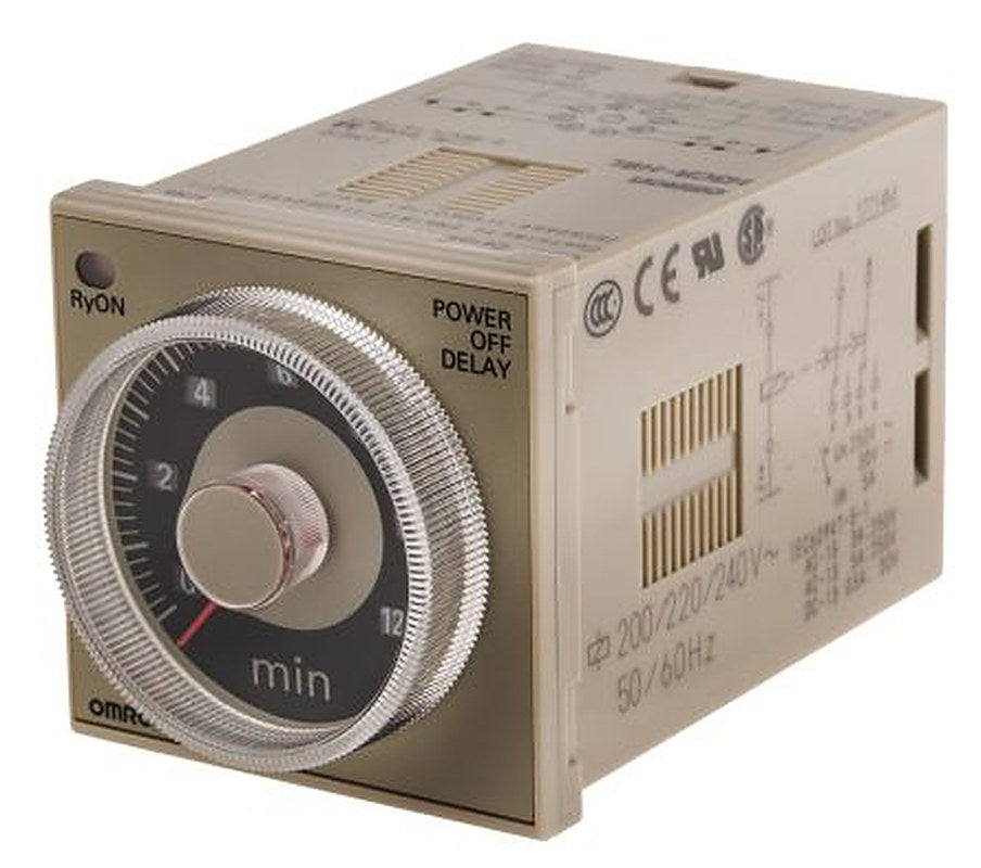Omron H3CR Series DIN Rail Timer Relay, 2-Contact 200V ac, 240 V ac, 0.05 to 12 min, 1-Function, DPDT Switch