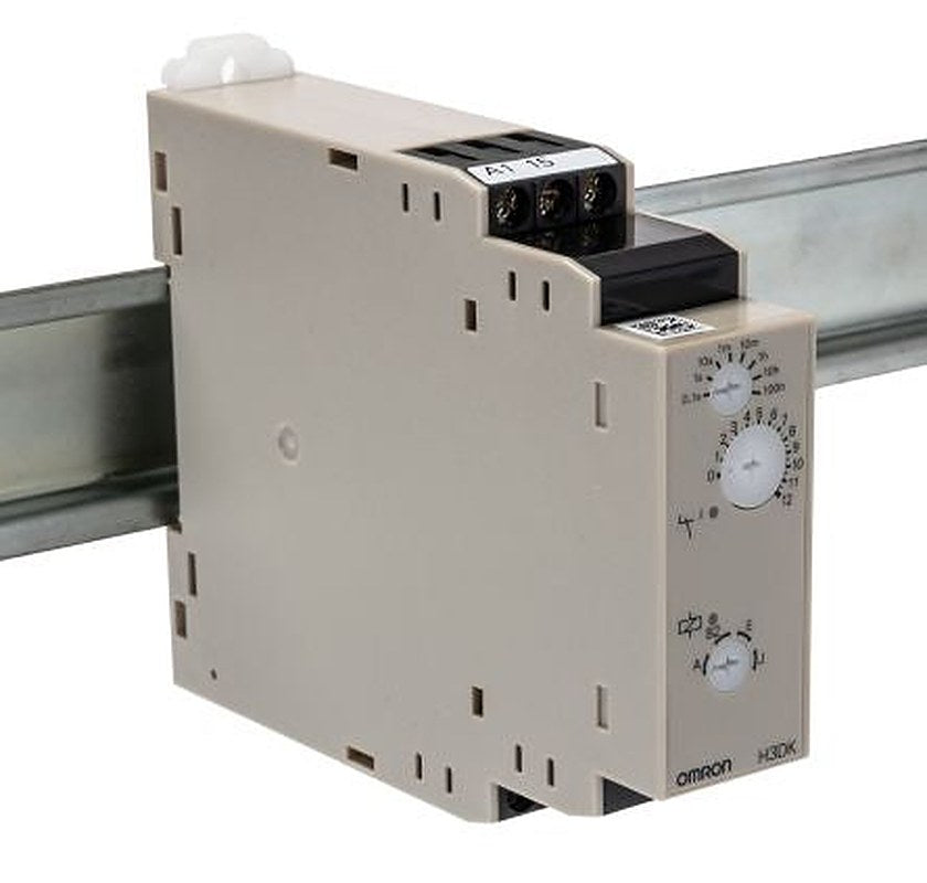 Omron H3DK Series DIN Rail Timer Relay, 1-Contact, 12 to to 240 V dc 12V ac, 0.1 s to 1200 h, Multifunction-Function,
