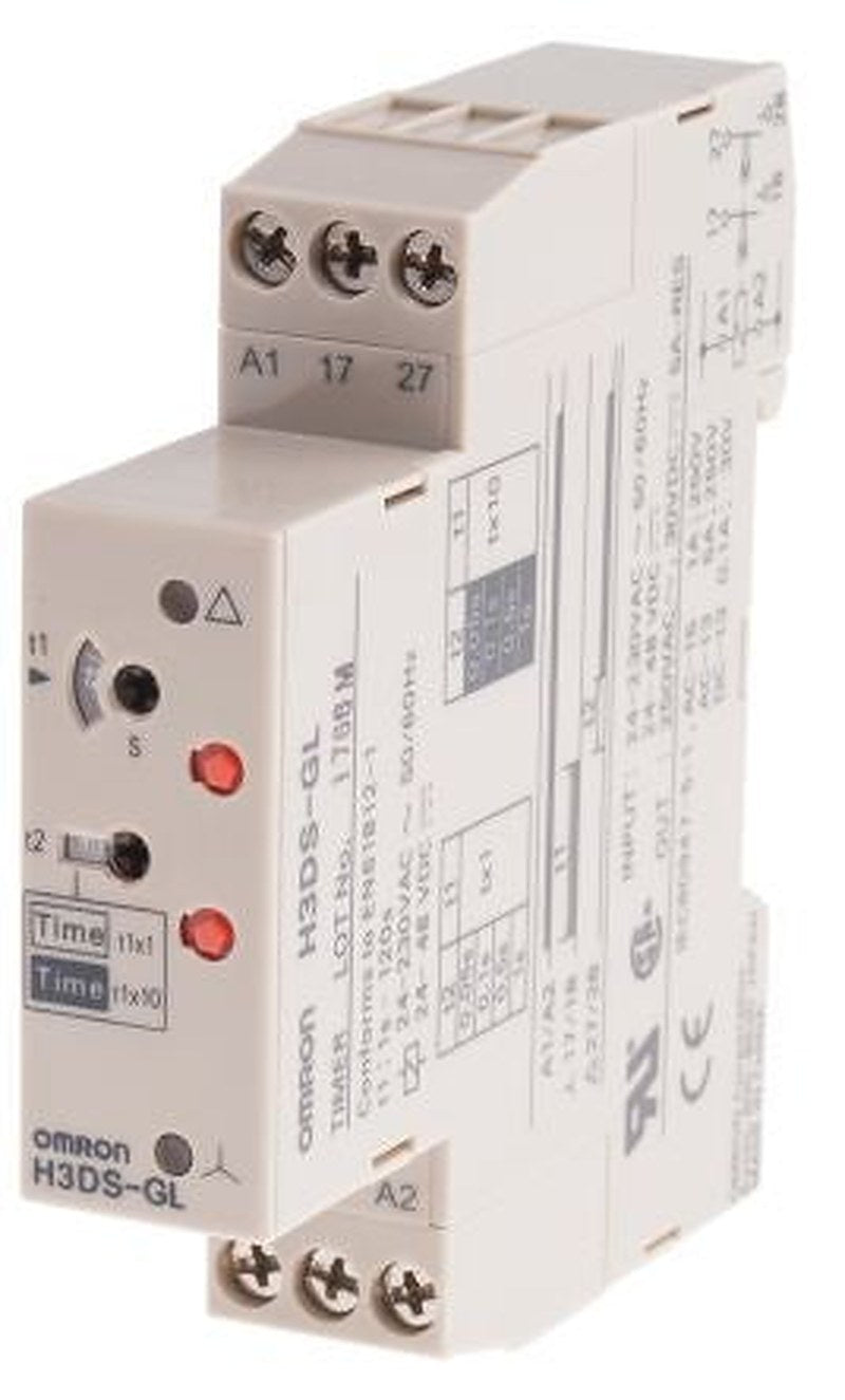 Omron H3DS Series DIN Rail Timer Relay, 2-Contact, 24 to 48 V dc 230V ac, 24 V ac, 0.1 to 120 s, 1-Function