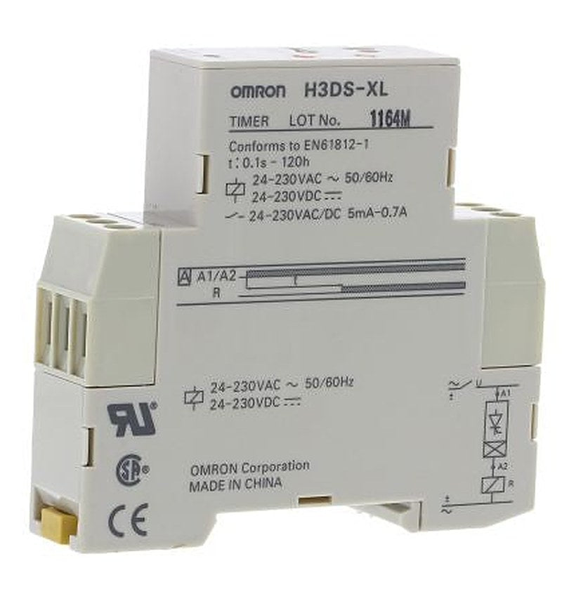 Omron H3DS Series DIN Rail Timer Relay, 1-Contact, 24 to 48 V dc 230V ac, 24 V ac, 0.1 s to 120 h, 1-Function