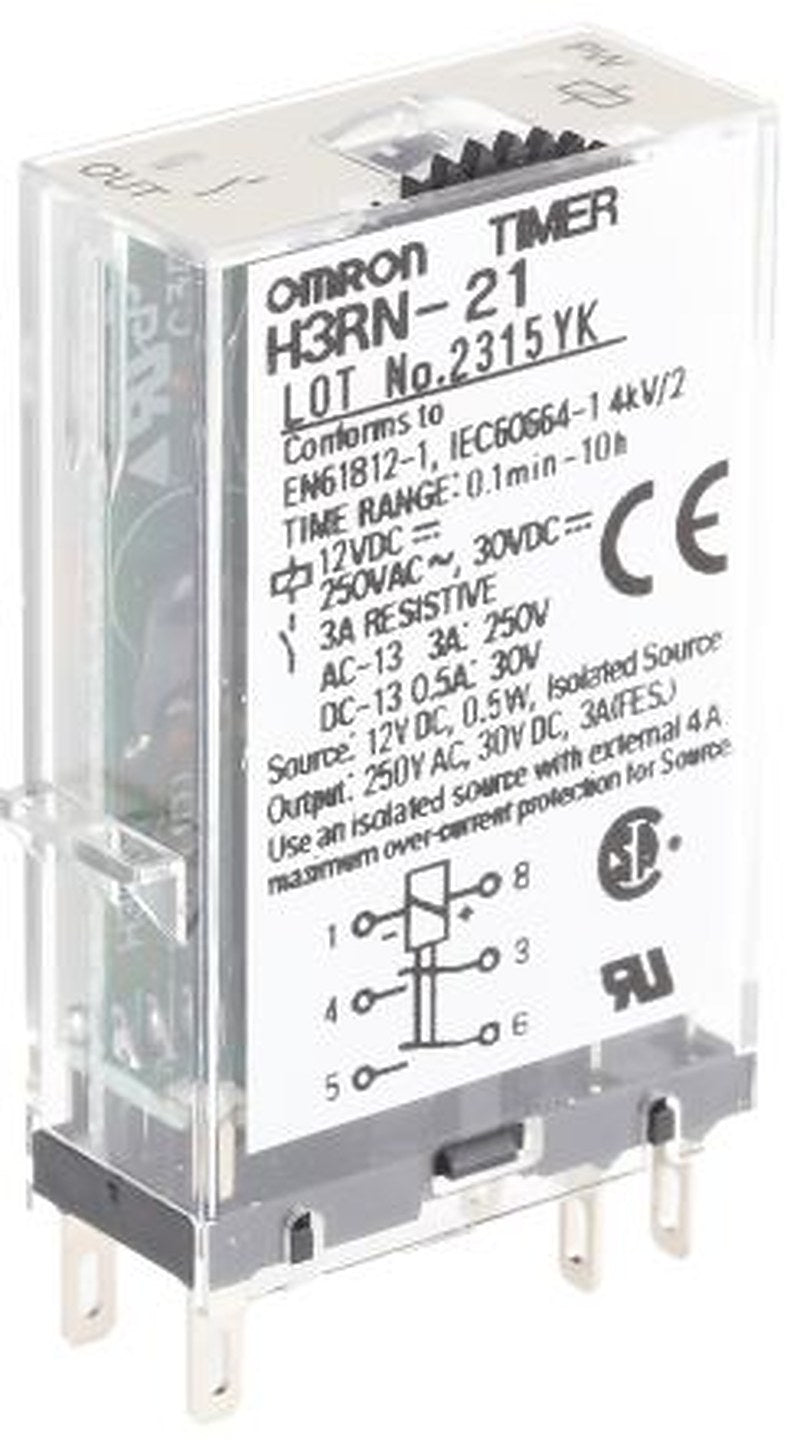 Omron H3RN Series Timer Relay, 2-Contact, 12 V dc 12V ac, 0.1 min to 10 h, Multifunction-Function, DPST Switch