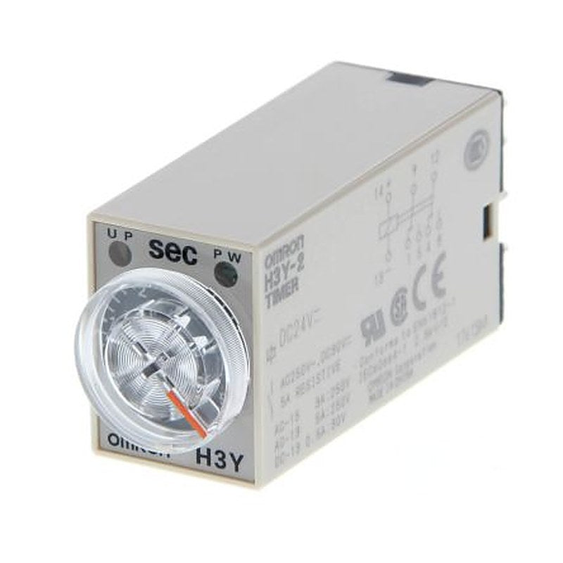 Omron H3Y-2 Series DIN Rail Timer Relay, 2-Contact, 125 V dc 200V ac, 230 V ac, 0.04 to 30 s, 1-Function, DPDT Switch