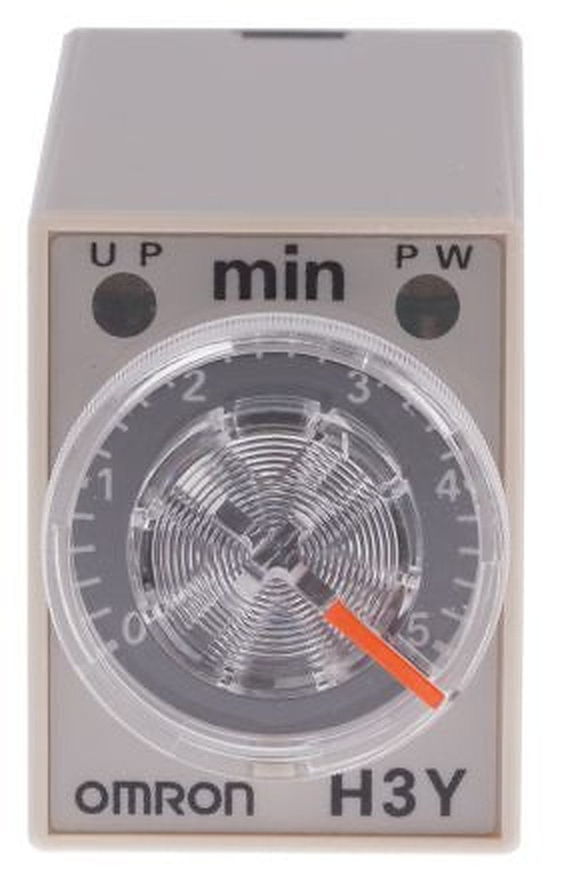 Omron H3Y-4 Series DIN Rail Timer Relay, 4-Contact, 125 V 100V ac, 120 V ac, 0.2 to 5 min, 1-Function, 4PDT Switch
