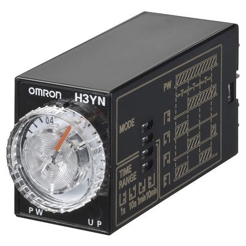 Omron H3YN Series Panel Timer Relay, 4-Contact, 125 V dc 24V ac, 0.1 s to 10 min, Multifunction-Function, DPDT Switch