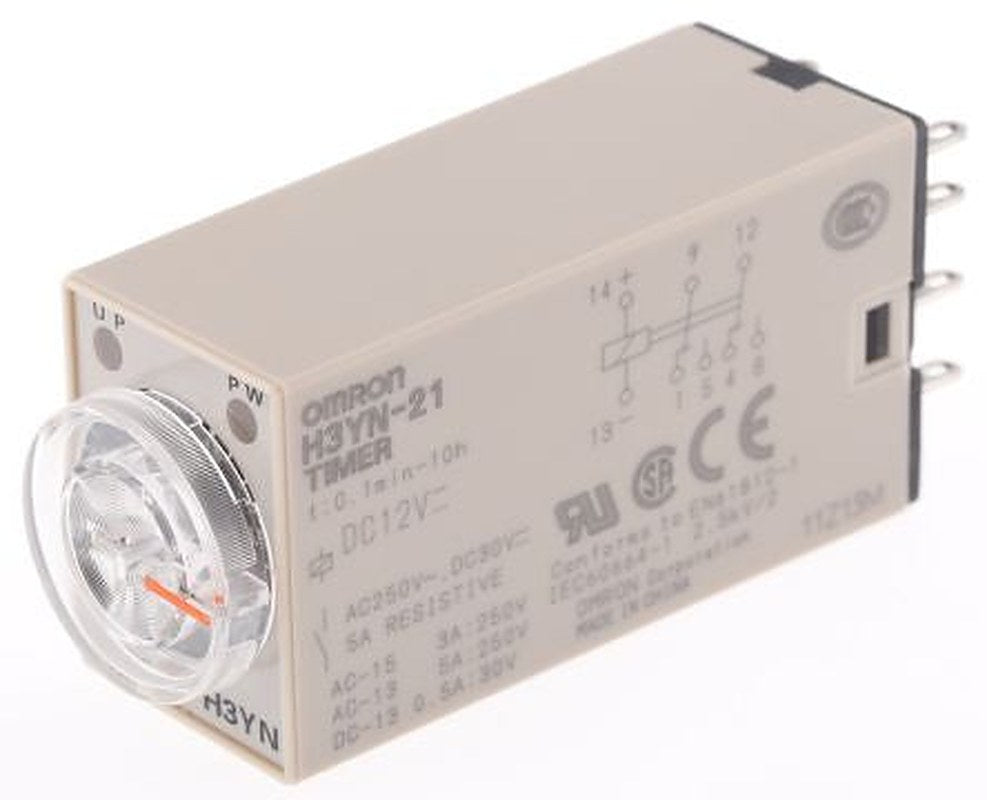 Omron H3YN Series DIN Rail Timer Relay, 2-Contact, 125 V dc 12V ac, 0.1 min to 10 h, Multifunction-Function