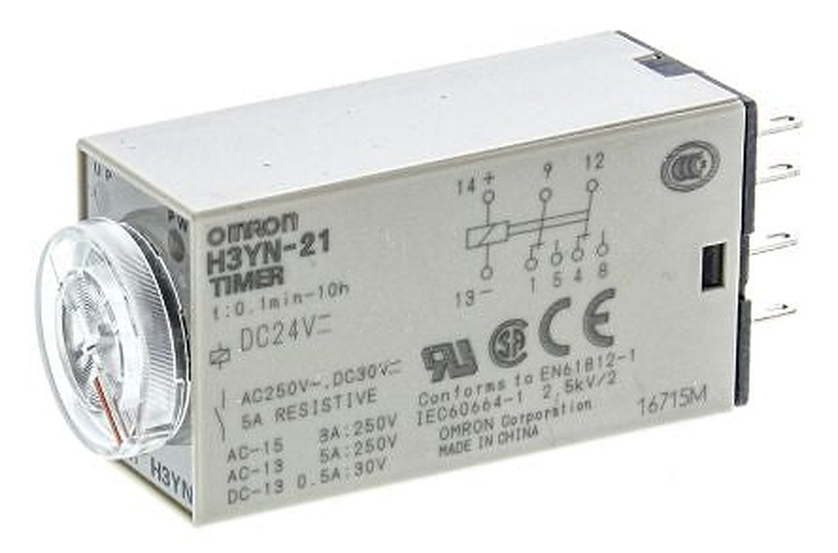 Omron H3YN Series DIN Rail Timer Relay, 2-Contact, 24 V dc 24V ac, 0.1 min to 10 h, Multifunction-Function, DPDT Switch