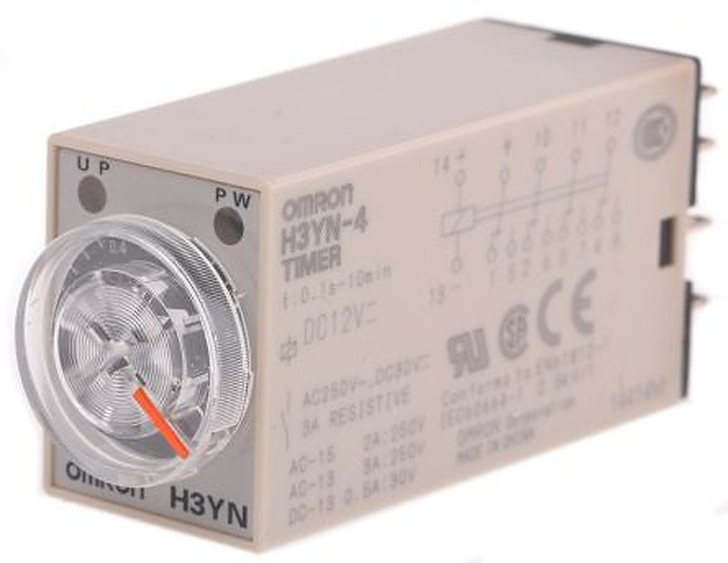 Omron H3YN Series DIN Rail Timer Relay, 4-Contact, 125 V dc 12V ac, 0.1 s to 10 min, Multifunction-Function