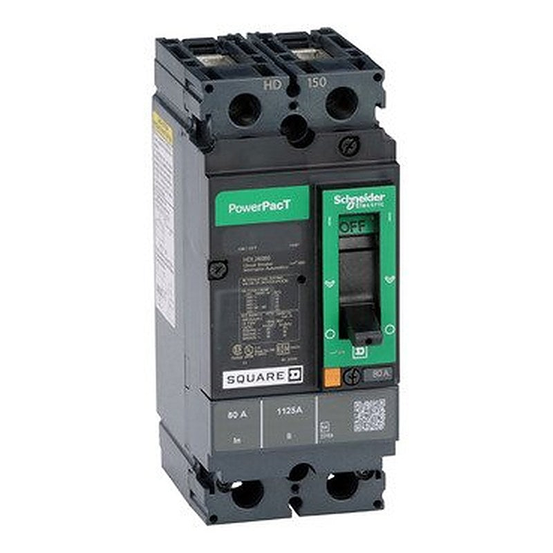 Circuit breaker, PowerPacT H, 80A, 2 pole, 600VAC, 14kA, lugs, thermal magnetic, 80% (Circuit breaker PowerPacT H) is a Schneider Electric product. Designed for reliable performance and long service life. Available across Iraq — contact us for pricing and delivery options.