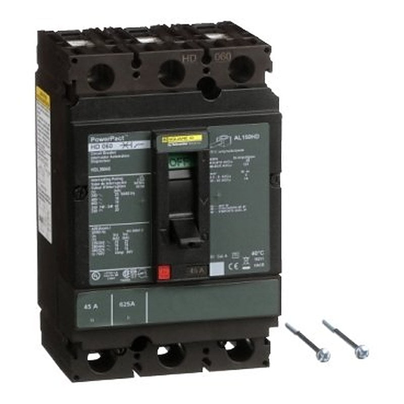 Circuit breaker, PowerPacT H, 45A, 3 pole, 600VAC, 14kA, lugs, thermal magnetic, 80% (Circuit breaker PowerPacT H) is a Schneider Electric product. Designed for reliable performance and long service life. Available across Iraq — contact us for pricing and delivery options.