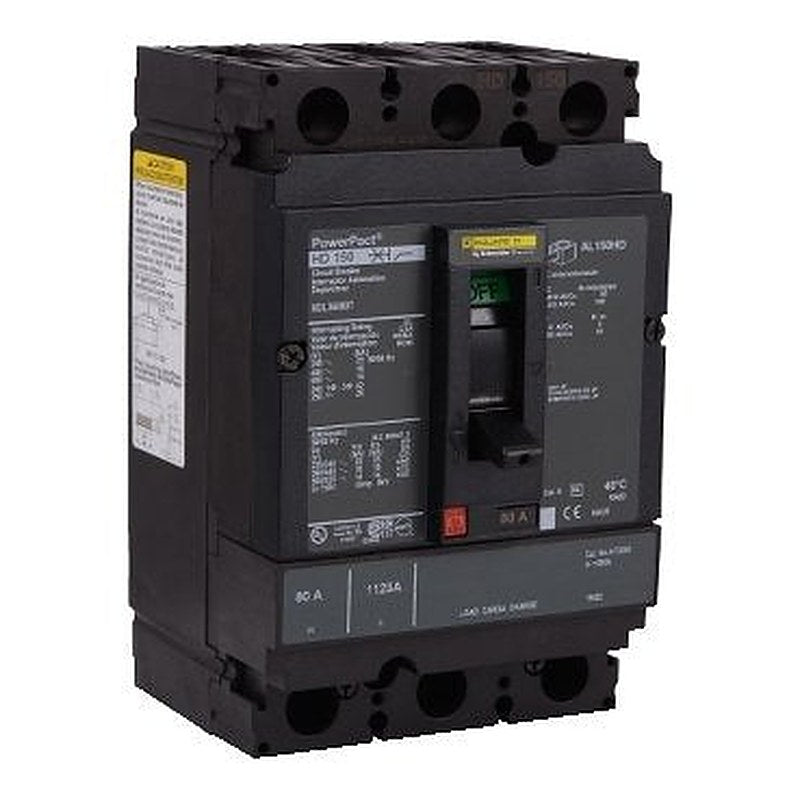 Circuit breaker, PowerPacT H, 80A, 3 pole, 600VAC, 14kA, lugs, thermal magnetic, 80%, interchangeable trip unit (Circuit breaker PowerPacT H) is a Schneider Electric product. Designed for reliable performance and long service life. Available across Iraq — contact us for pricing and delivery options.