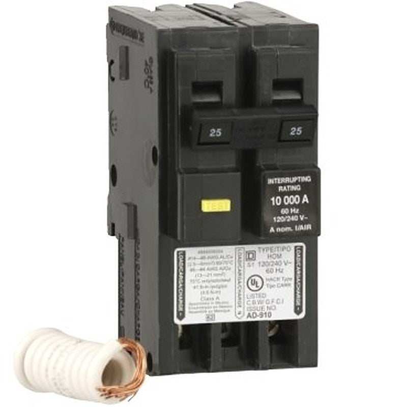 Mini circuit breaker, Homeline, 25A, 2 pole, 120/240VAC, 10kA AIR, ground fault class A, plug in, UL [TAA] (Mini circuit breaker Homeline) is a Schneider Electric product. Designed for reliable performance and long service life. Available across Iraq — contact us for pricing and delivery options.