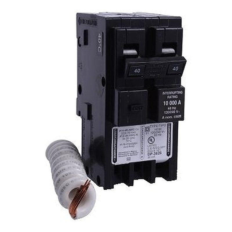 Mini circuit breaker, Homeline, 40A, 2 pole, 120/240VAC, 10kA AIR, ground fault class B, plug in, UL [TAA] (Mini circuit breaker Homeline) is a Schneider Electric product. Designed for reliable performance and long service life. Available across Iraq — contact us for pricing and delivery options.