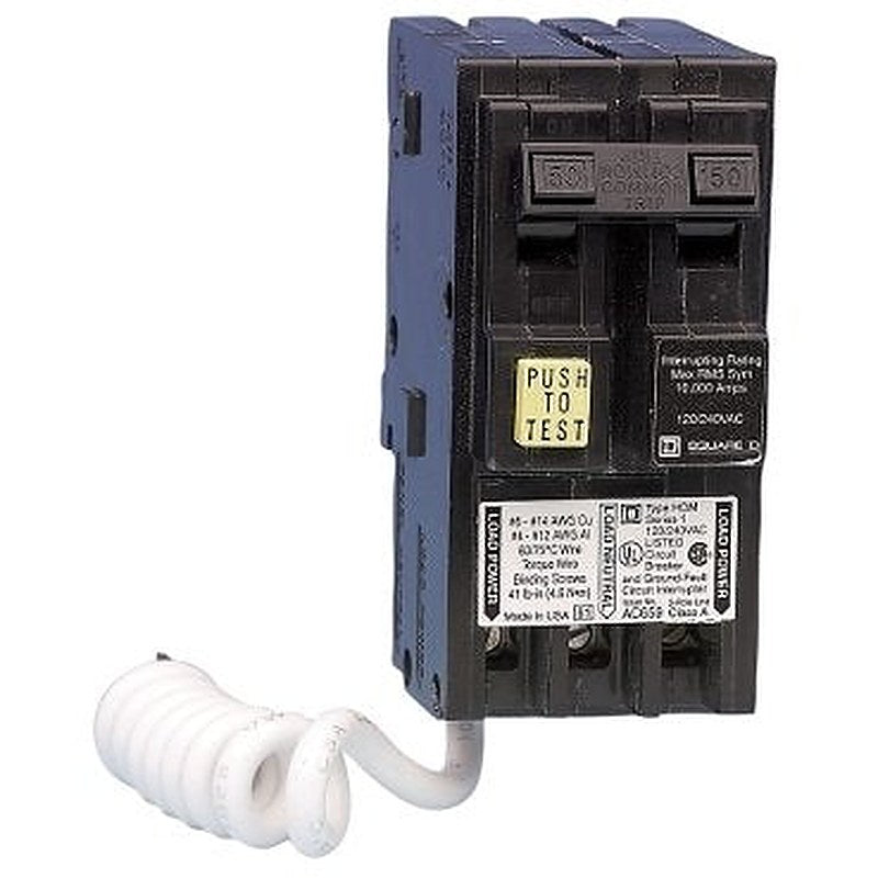Mini circuit breaker, Homeline, 50A, 2 pole, 120/240VAC, 10kA AIR, ground fault class A, plug in, UL [TAA] (Mini circuit breaker Homeline) is a Schneider Electric product. Designed for reliable performance and long service life. Available across Iraq — contact us for pricing and delivery options.
