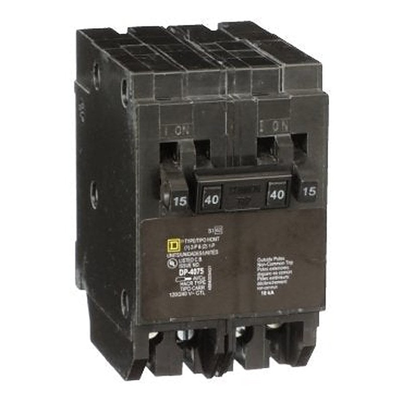 Tandem circuit breaker, Homeline, 2 x 1 pole at 15A, 1 x 2 pole at 40A, 120/240VAC, 10kA AIR, plug in, UL (Tandem circuit breaker Homeline) is a Schneider Electric product. Designed for reliable performance and long service life. Available across Iraq — contact us for pricing and delivery options.