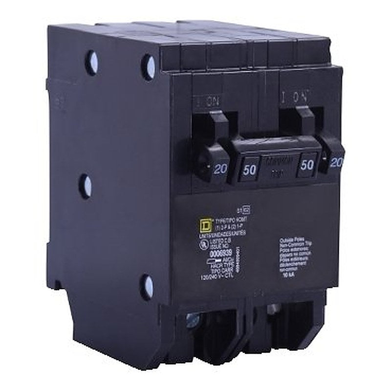Tandem circuit breaker, Homeline, 2 x 1 pole at 20A, 1 x 2 pole at 50A, 120/240VAC, 10kA AIR, plug in, UL (Tandem circuit breaker Homeline) is a Schneider Electric product. Designed for reliable performance and long service life. Available across Iraq — contact us for pricing and delivery options.
