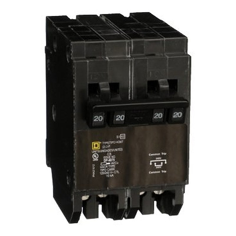 Quad tandem circuit breaker, Homeline, 2 x 2 pole at 20A, 120/240VAC, 10kA AIR, plug in, UL (Quad tandem circuit breaker Homeline) is a Schneider Electric product. Designed for reliable performance and long service life. Available across Iraq — contact us for pricing and delivery options.