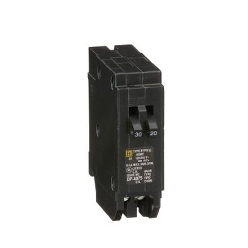Tandem circuit breaker, Homeline, 1 x 1 pole at 30A, 1 x 1 pole at 20A, 120/240VAC, 10kA AIR, plug in, UL (Tandem circuit breaker Homeline) is a Schneider Electric product. Designed for reliable performance and long service life. Available across Iraq — contact us for pricing and delivery options.