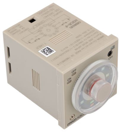 Omron H3CR Series DIN Rail Timer Relay, 2-Contact, 125 V dc 100V ac, 240 V ac, 0.05 s to 300 h, 1-Function, DPDT Switch