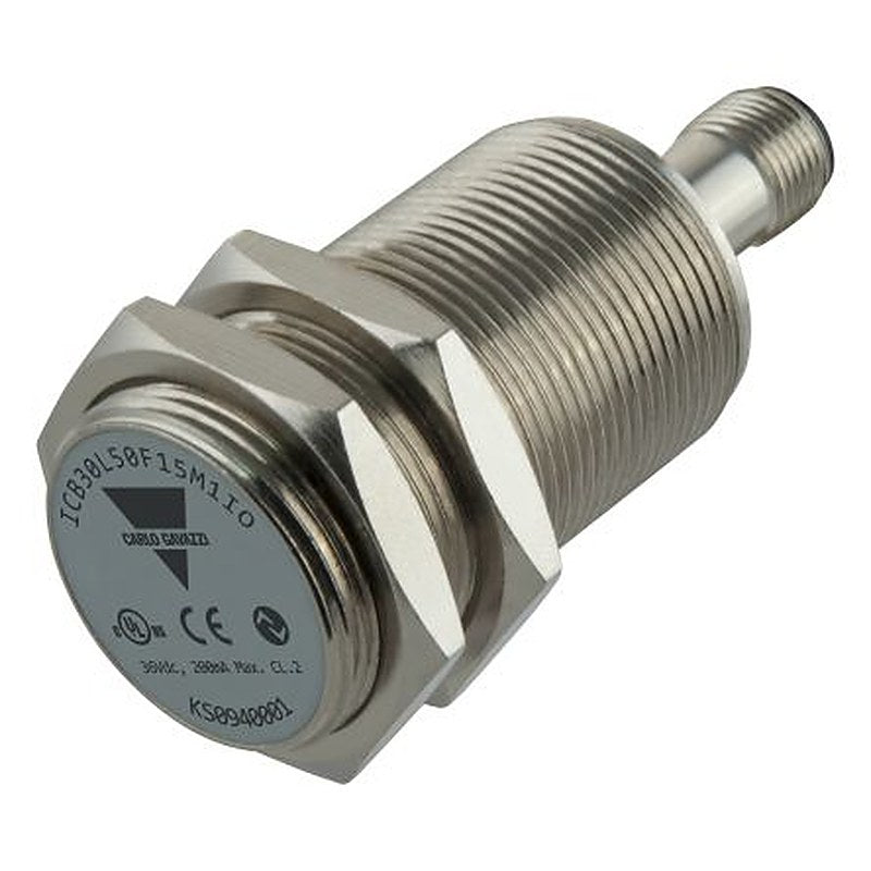 Carlo Gavazzi ICB30L50F15M1IO Threaded Barrel Inductive Proximity Sensor, M30 PNP/NPN ICB 36V ac 15 mm 36 V dc 200mA