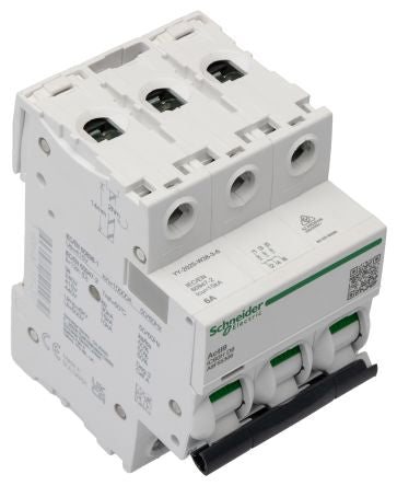 Schneider Electric Acti9 iC60H Miniature Circuit Breaker, 3-Pole, 6A, Type D, 12V, 133 V, 220 V, 240 V, 380 V, 415 V,