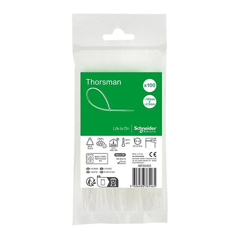 Schneider Electric Cable Tie, Cable Tie, 120 mm x 2.5mm, Clear Polyamide 66