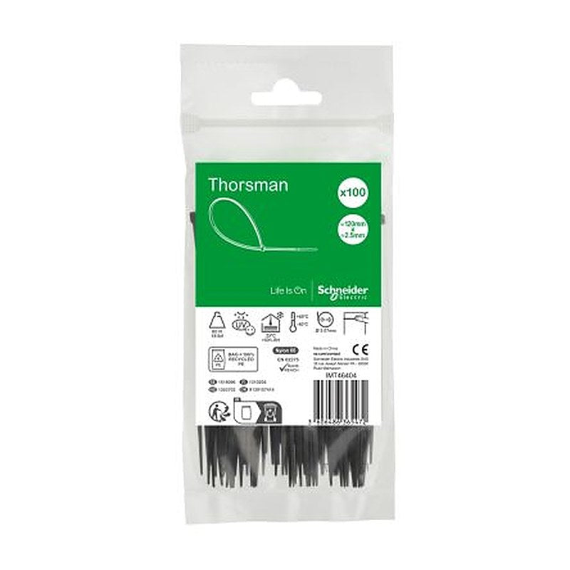 Schneider Electric Cable Tie, Cable Tie, 120 mm x 2.5mm, Black Polyamide 66