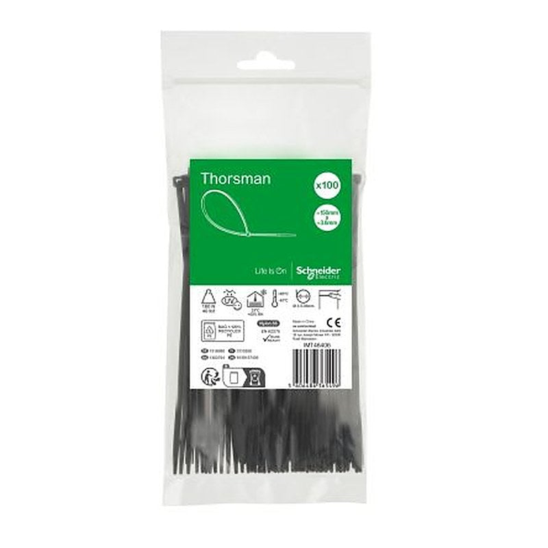 Schneider Electric Cable Tie, Cable Tie, 150 mm x 3.6mm, Black Polyamide 66