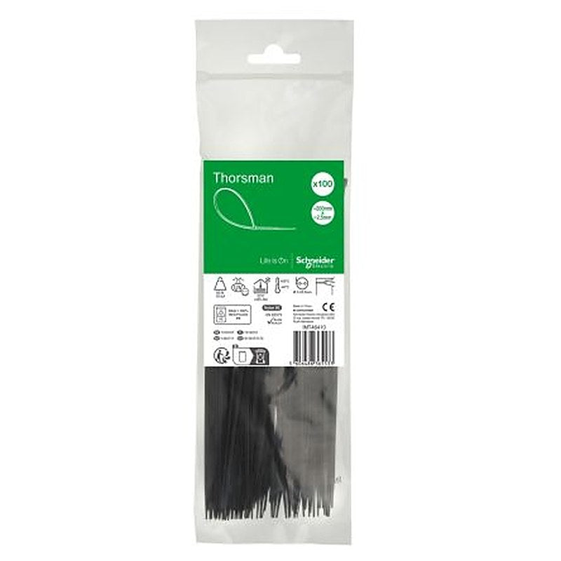 Schneider Electric Cable Tie, Cable Tie, 200 mm x 2.5mm, Black Polyamide 66