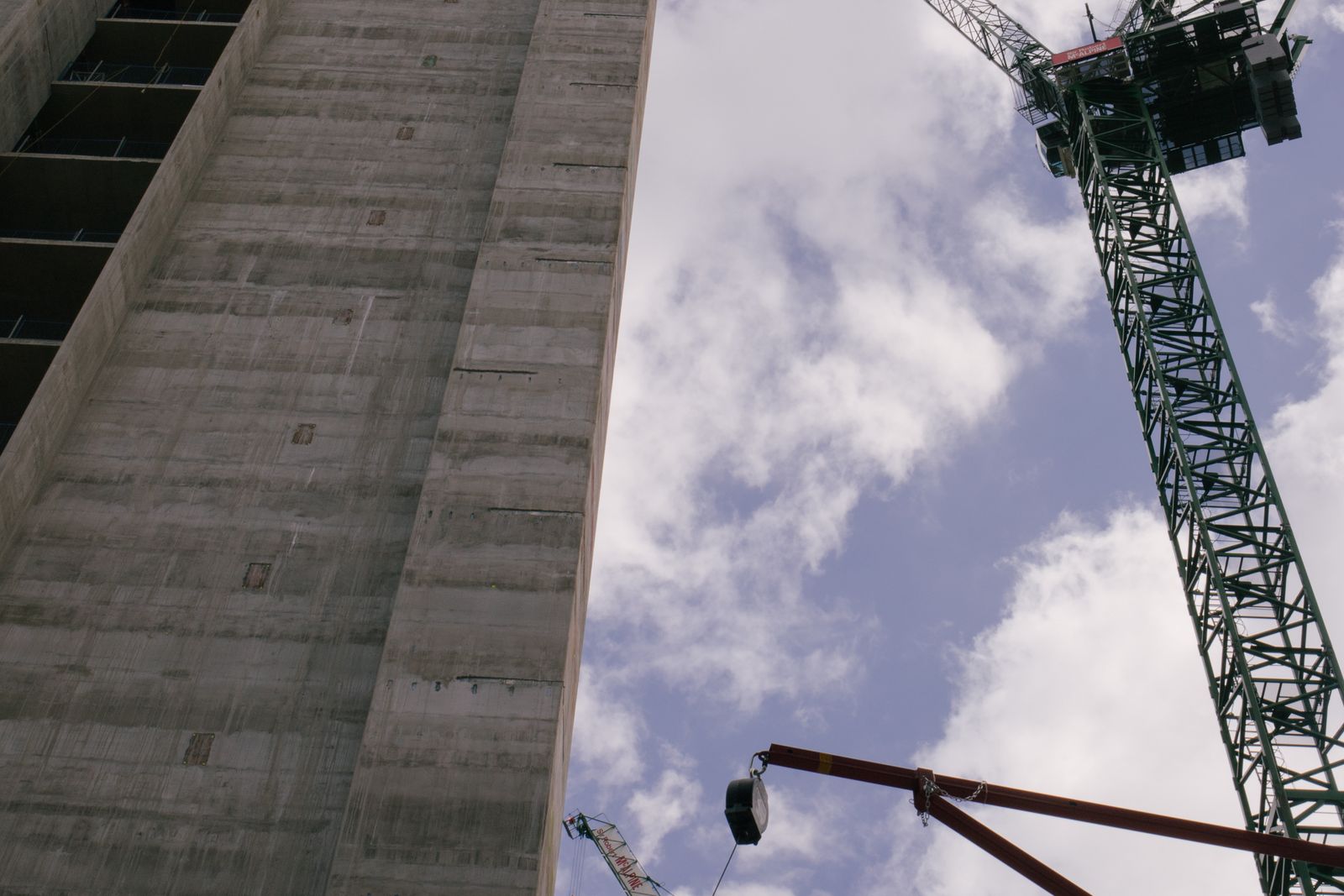 Building construction with tower crane