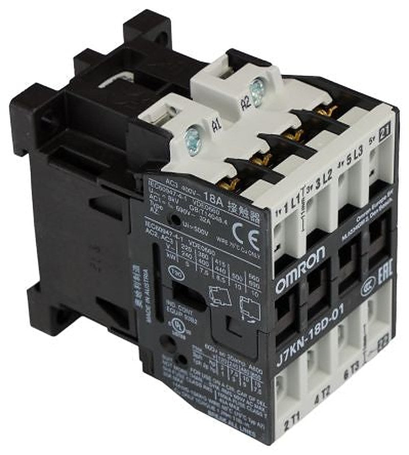 Omron J7KN Contactor, 24V ac Coil, 3-Pole, 18 A, 7.5 kW 45V, 3 NO/1 NC