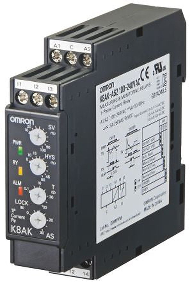 Omron Monitoring Relay, 1 Phase, SPDT, DIN Rail, 0.1A to 8A, 24 V dc, 24V ac