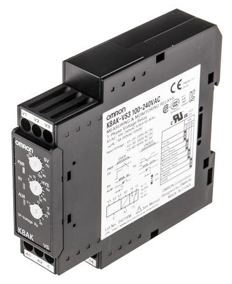 Omron Monitoring Relay, 1 Phase, SPDT, DIN Rail, 100V ac, 240 V ac 24 V dc