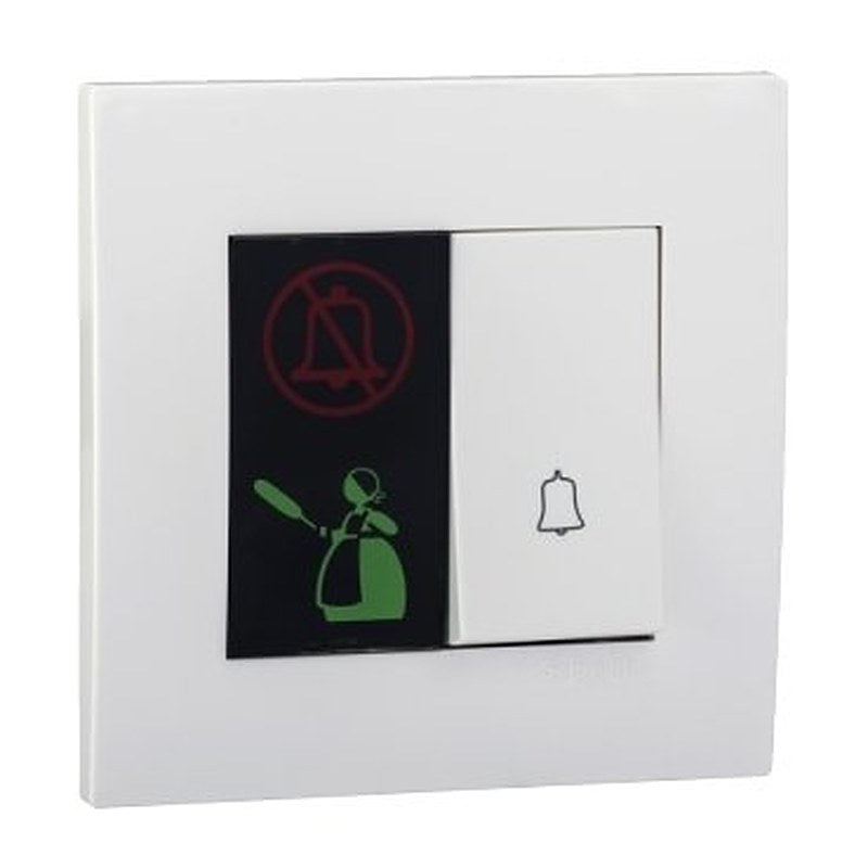 Do Not Disturb and Clean Up Room with Bell Press - 10A 250V 1 gang 1 way switch (Do Not Disturb and Clean Up Room with Bell Press) is a Schneider Electric product. Designed for reliable performance and long service life. Available across Iraq — contact us for pricing and delivery options.