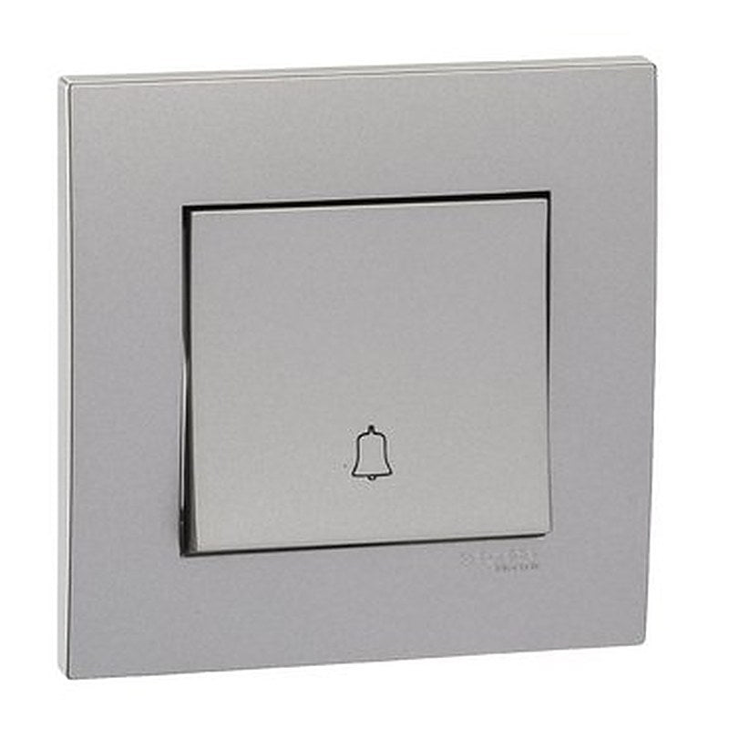 Bell Press Switch, Vivace, 10A, 250V, 1 gang, with bell icon, aluminium silver (Bell Press Switch Vivace) is a Schneider Electric product. Designed for reliable performance and long service life. Available across Iraq — contact us for pricing and delivery options.