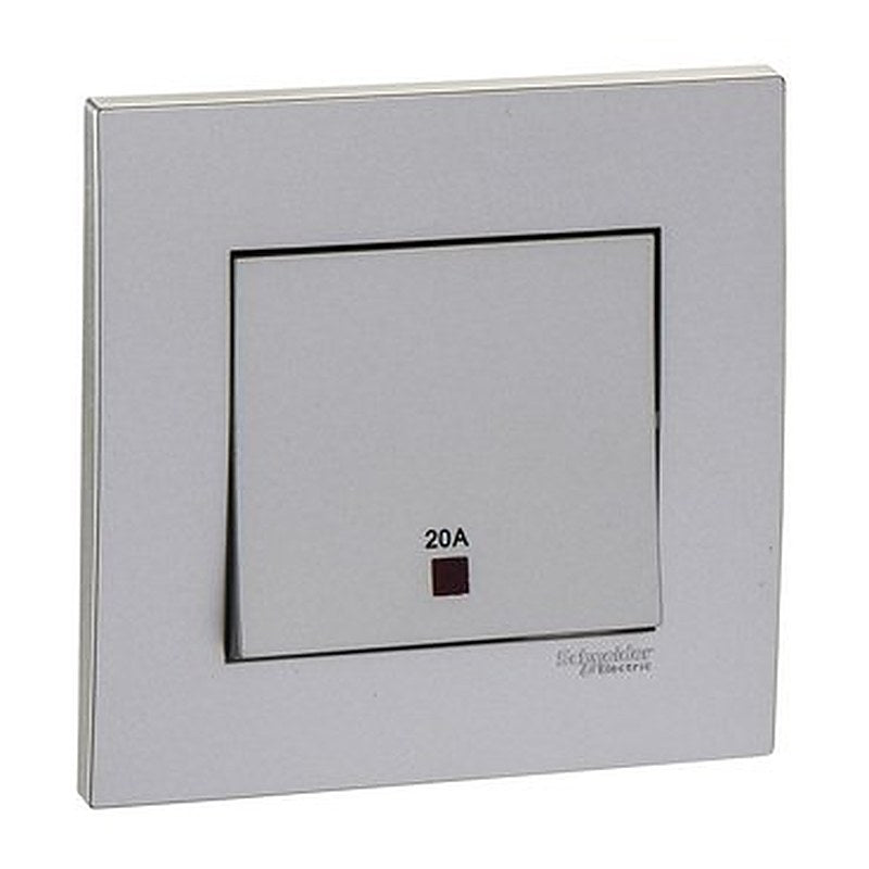 Double Pole Switch, Vivace, 20A, 250V, 1 gang, with neon indicator, aluminium silver (Double Pole Switch Vivace) is a Schneider Electric product. Designed for reliable performance and long service life. Available across Iraq — contact us for pricing and delivery options.