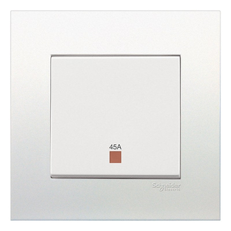 Double Pole Switch, Vivace, 45A, 250V, 1 gang, with neon indicator, white (Double Pole Switch Vivace) is a Schneider Electric product. Designed for reliable performance and long service life. Available across Iraq — contact us for pricing and delivery options.