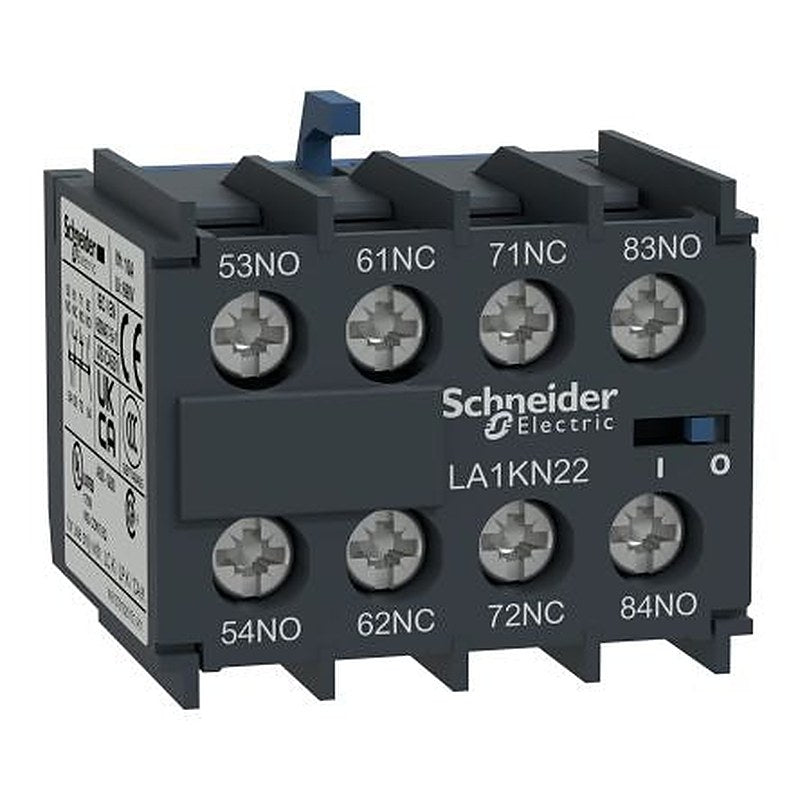 Schneider Electric Auxiliary Contact, 4 Contact, 2 NC/2 NO, LA1K, Front, 10 A, 600V ac, LA1KN22