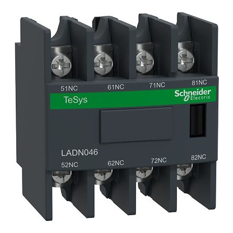 Schneider Electric Auxiliary Contact Block, 4 Contact, 4 NC, TeSyS D, Front, 10 A, 690V, LADN046