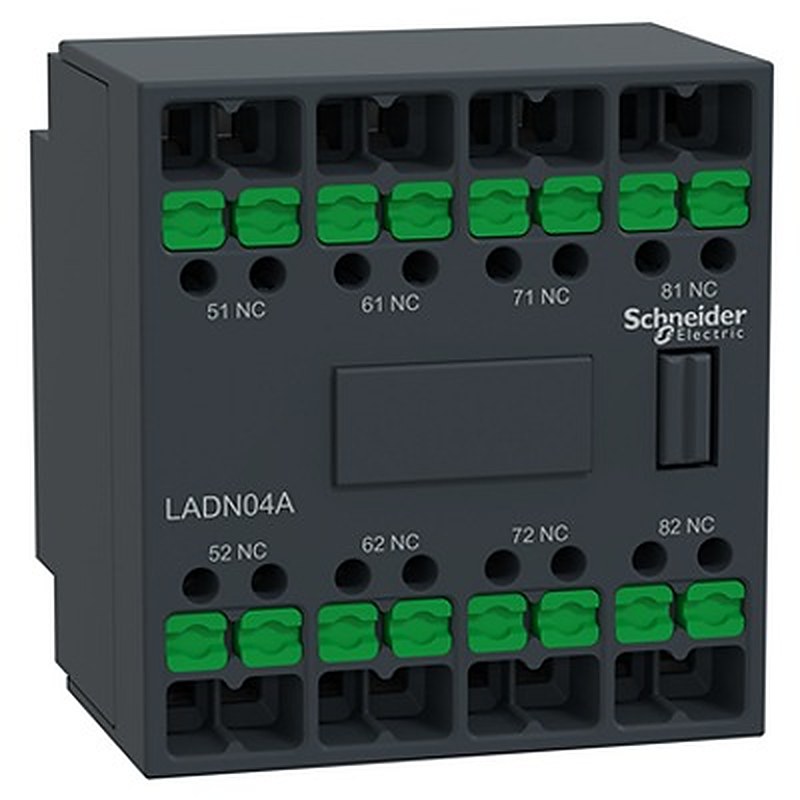 Schneider Electric Auxiliary Contact Block, 4 Contact, 4 NC, TeSys Deca, Front, 6 A, 690V ac, LADN04A