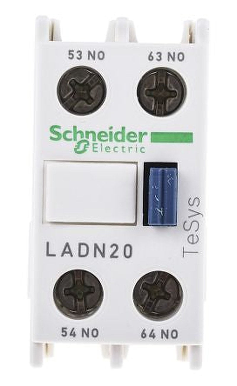 Schneider Electric Auxiliary Contact Block, 2 Contact, 2 NO, TeSyS D, Front, 10 A, 690V, LADN20