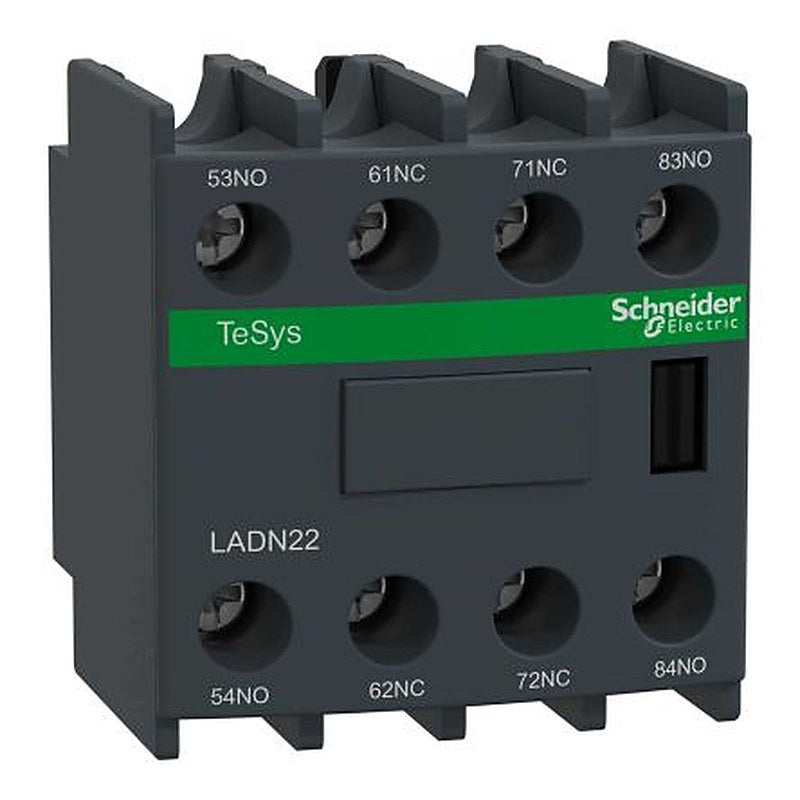 Schneider Electric Auxiliary Contact Block, 4 Contact, 2 NC/2 NO, TeSyS D, Front, 10 A, 600V ac, LADN22
