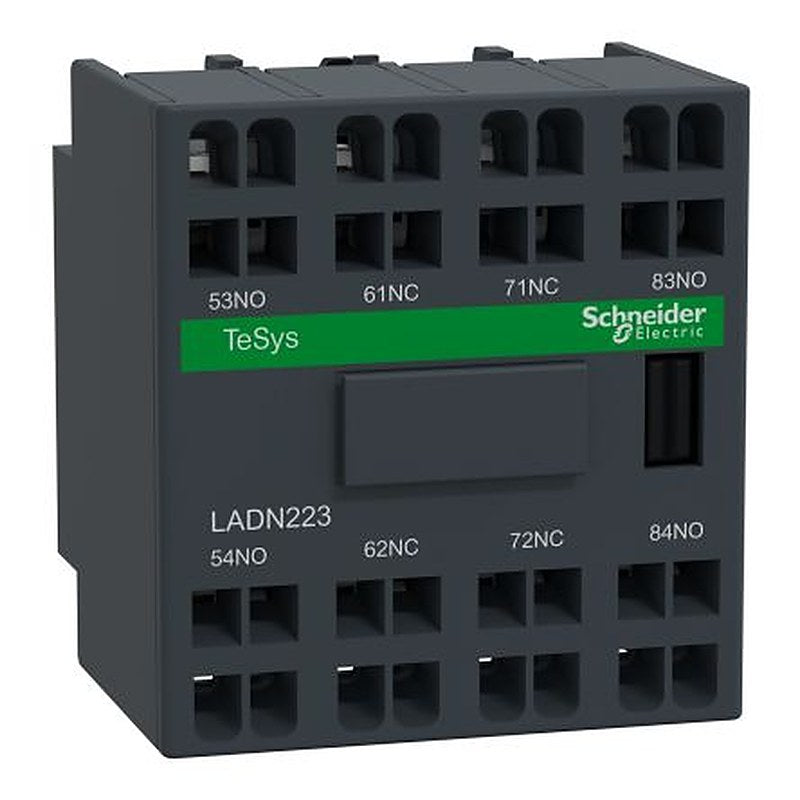 Schneider Electric Auxiliary Contact Block, 4 Contact, 2 NC/2 NO, TeSyS D, Front, 10 A, 690V ac, LADN223