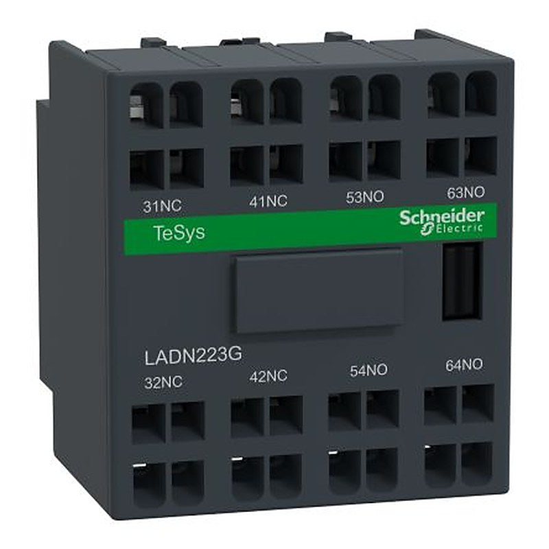 Schneider Electric Auxiliary Contact Block, 4 Contact, 2 NO/2 NC, TeSyS D, Front, 10 A, 690V, LADN223G
