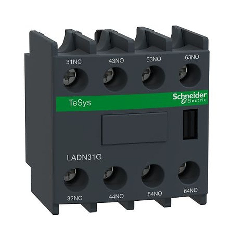 Schneider Electric Auxiliary Contact Block, 4 Contact, 3 NO/1 NC, TeSyS D, Front, 10 A, 690V, LADN31G