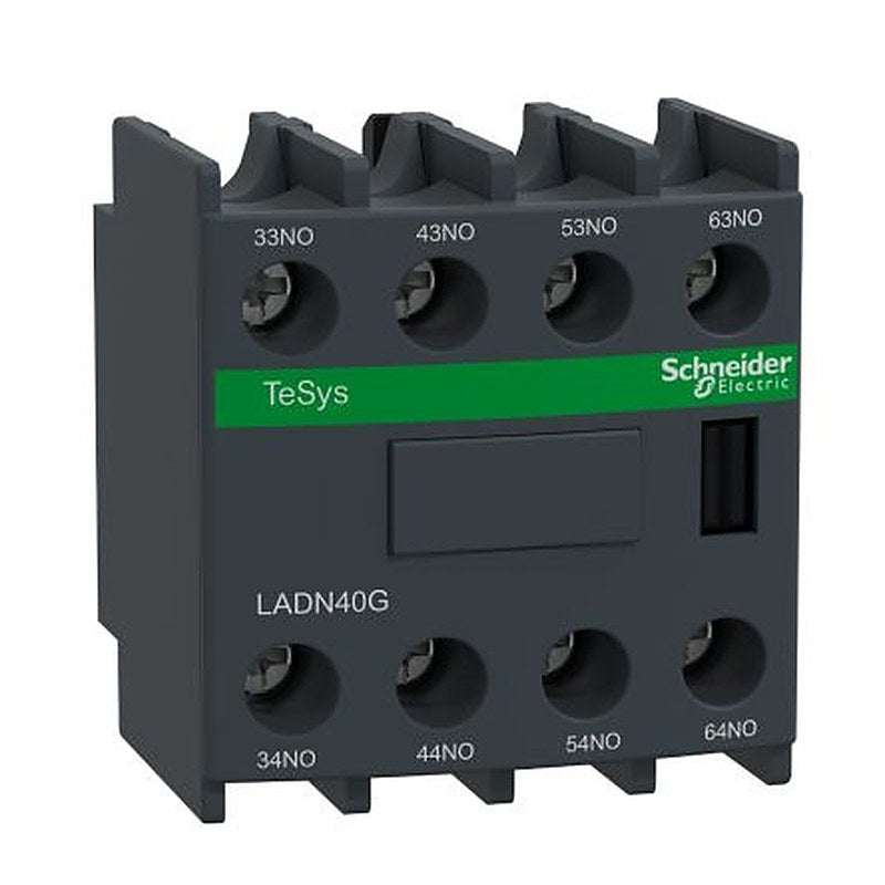Schneider Electric Auxiliary Contact Block, 4 Contact, 4 NO, TeSyS D, Front, 10 A, 690V, LADN40G