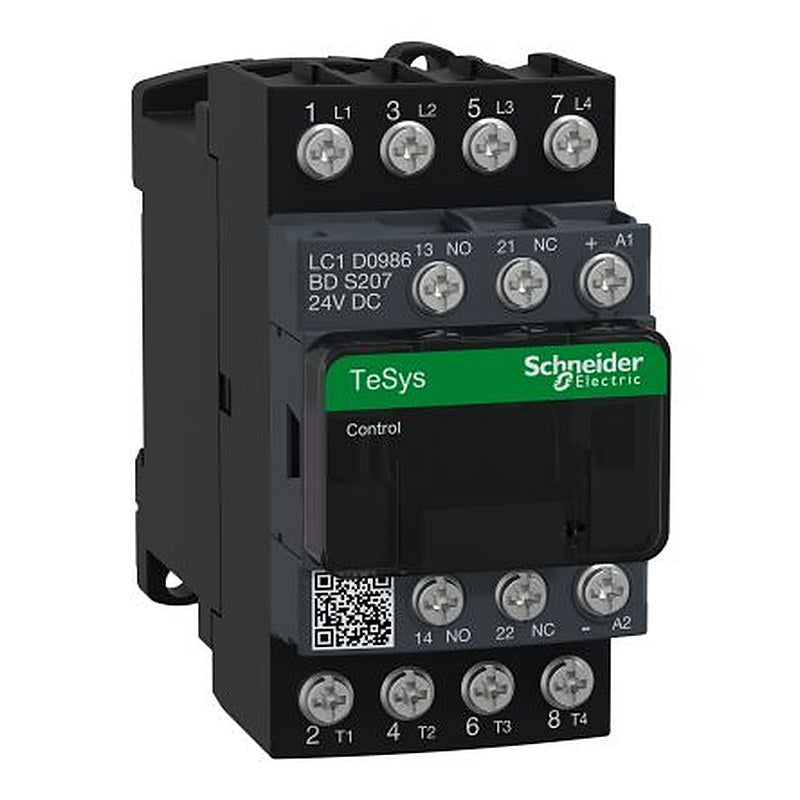 Schneider Electric LC1D Contactor, 24V dc Coil, 4-Pole, 20 A, 5.4 W 24V dc, 2 NO/2 NC, 690V ac